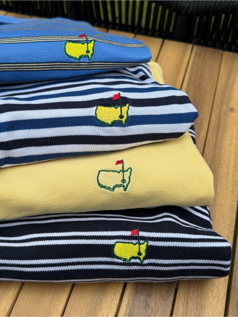 3 Like new Masters Striped and Solid Polo Shirts in Blue, Yellow,White qty of 3!